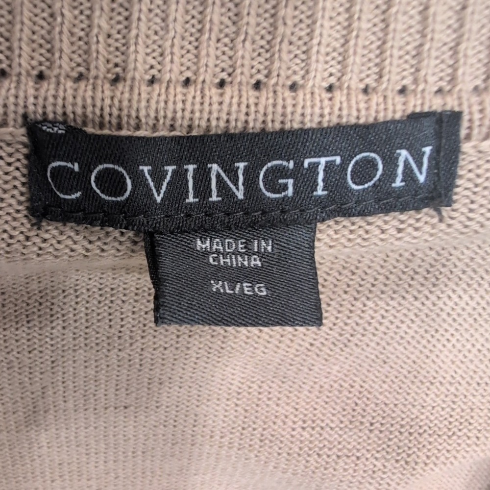 Covington Beige Open Front Short Sleeve Knit‎ Cardigan Sweater Top XL - Picture 2 of 4